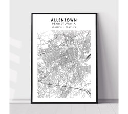 Allentown, Pennsylvania Scandinavian Map Print 