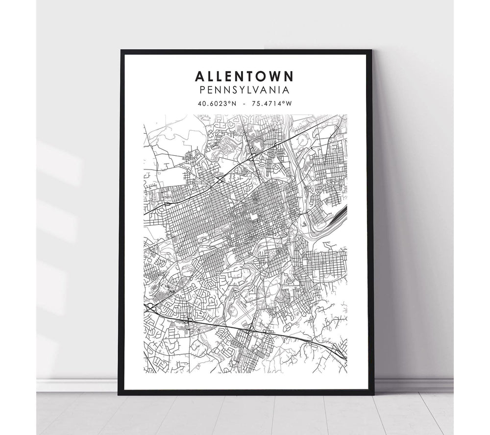 Allentown, Pennsylvania Scandinavian Map Print 