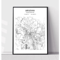 Arusha, Tanzania Scandinavian Style Map Print 