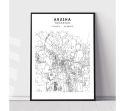 Arusha, Tanzania Scandinavian Style Map Print 