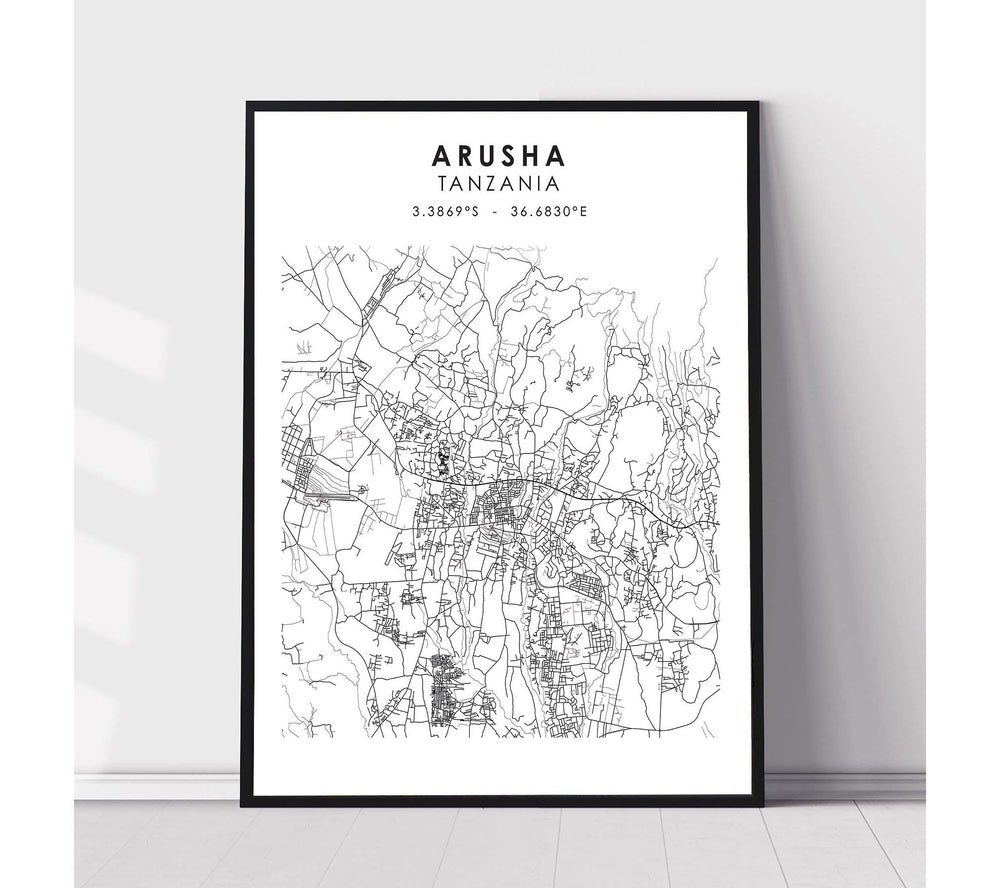 Arusha, Tanzania Scandinavian Style Map Print 