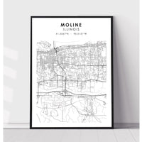 Moline, Illinois Scandinavian Map Print 
