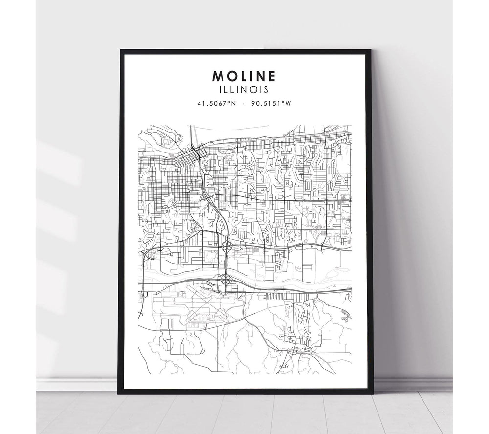 Moline, Illinois Scandinavian Map Print 