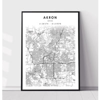 Akron, Ohio Scandinavian Map Print 