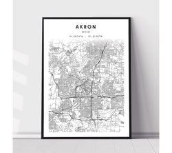Akron, Ohio Scandinavian Map Print 