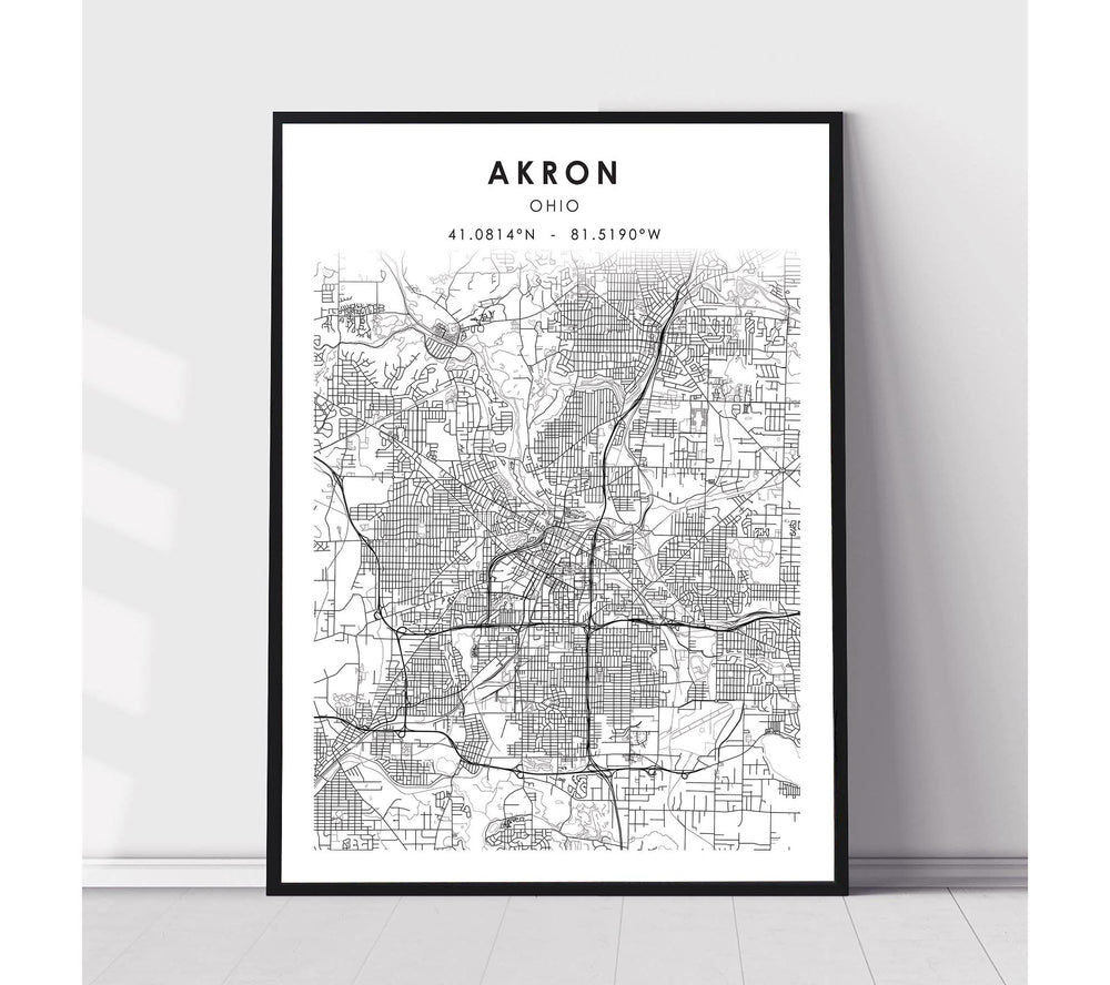 Akron, Ohio Scandinavian Map Print 