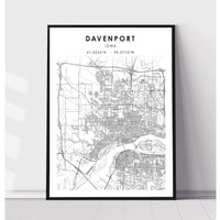 Davenport, Iowa Scandinavian Map Print 