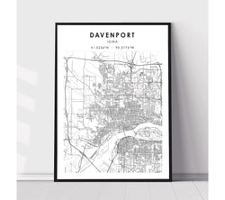Davenport, Iowa Scandinavian Map Print 