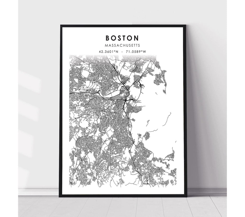 Boston, Massachusetts Scandinavian Map Print 