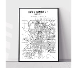 Bloomington, Illinois Scandinavian Map Print 