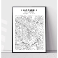 Haddonfield, New Jersey Scandinavian Map Print 