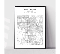 
              Algonquin, Illinois Scandinavian Map Print  
            