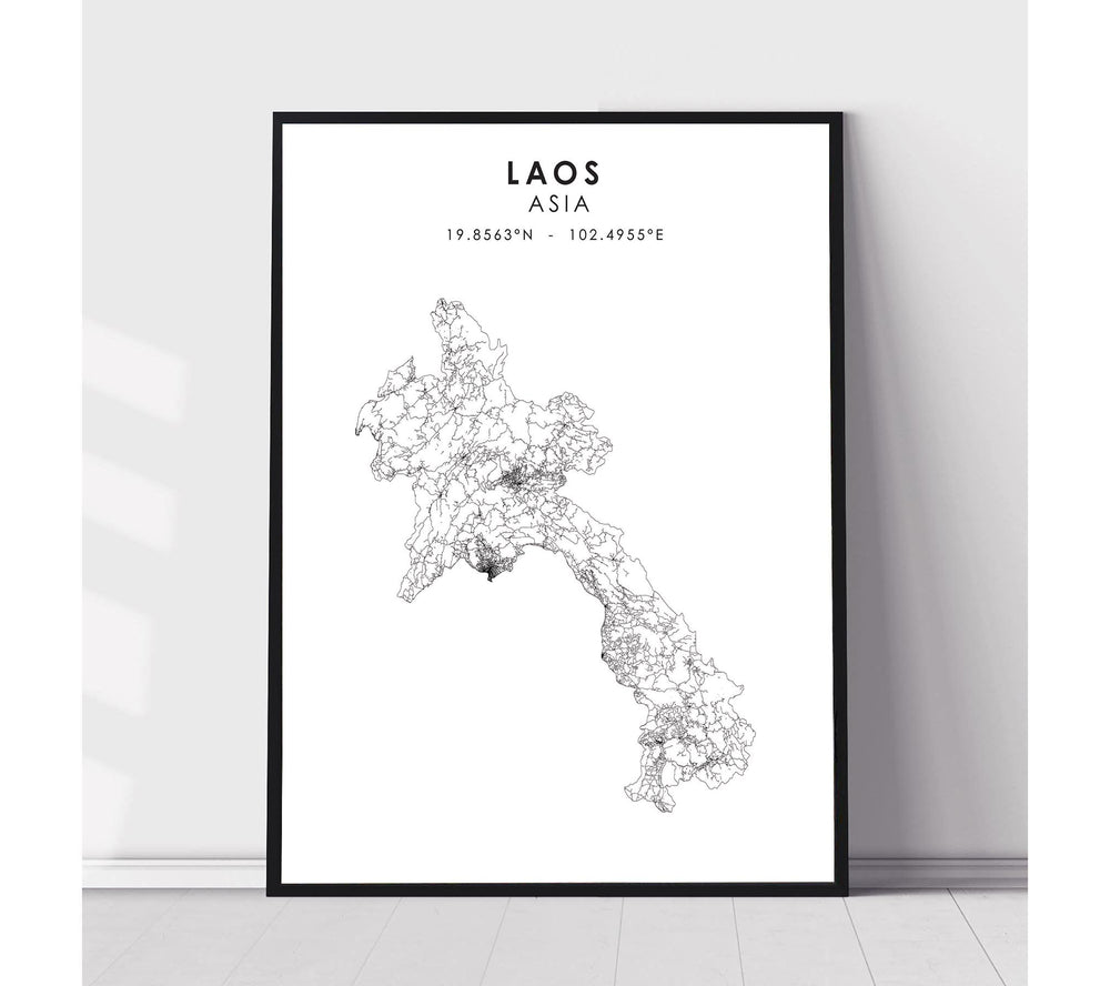 Laos Scandinavian Style Map Print 