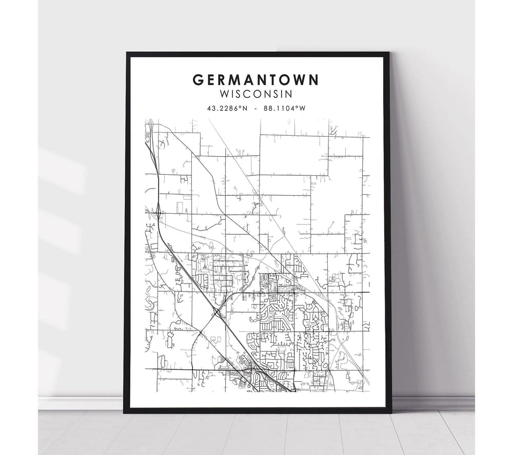 Germantown, Wisconsin Scandinavian Map Print 
