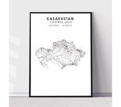 Kazakhstan Scandinavian Style Map Print 