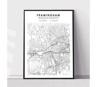 
              Framingham, Massachusetts Scandinavian Map Print 
            