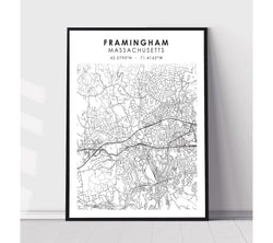 Framingham, Massachusetts Scandinavian Map Print 