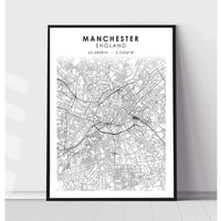 Manchester, England Scandinavian Style Map Print 