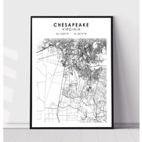 Chesapeake, Virginia Scandinavian Map Print 