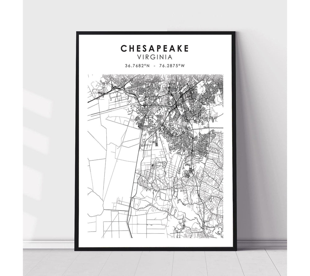 Chesapeake, Virginia Scandinavian Map Print 