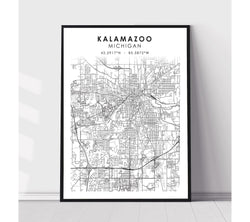 Kalamazoo, Michigan Scandinavian Map Print 