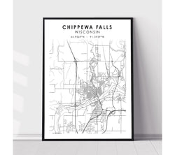 Chippewa Falls, Wisconsin Scandinavian Map Print 