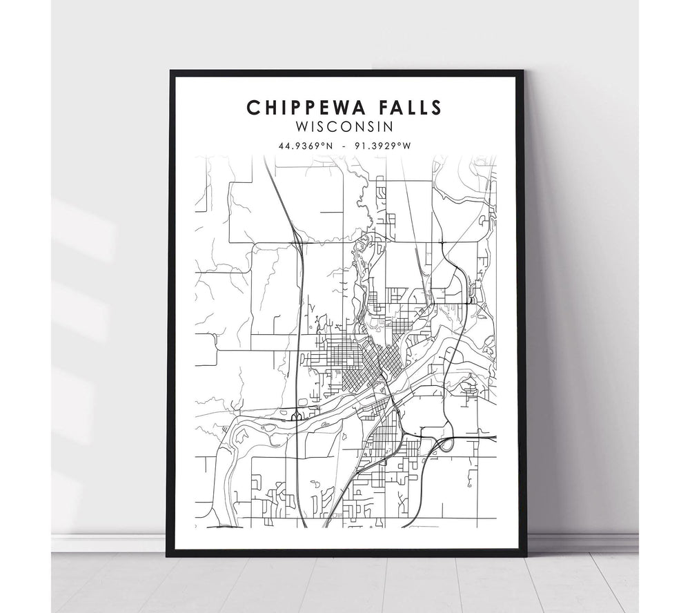 Chippewa Falls, Wisconsin Scandinavian Map Print 