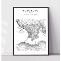Hong Kong, China Scandinavian Style Map Print 