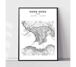 Hong Kong, China Scandinavian Style Map Print 