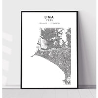 Lima, Peru Scandinavian Style Map Print 