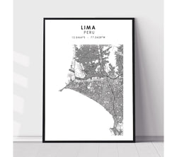 Lima, Peru Scandinavian Style Map Print 