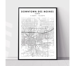 Downtown Des Moines, Des Moines, Iowa Scandinavian Map Print 
