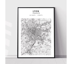 Lyon, France Scandinavian Style Map Print 