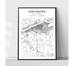 Huntington, West Virginia Scandinavian Map Print 