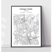 Cedar Park, Texas Scandinavian Map Print 