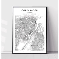 Copenhagen, Denmark Scandinavian Style Map Print 