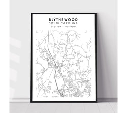 Blythewood, South Carolina Scandinavian Map Print 