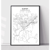 Cayey, Puerto Rico Scandinavian Style Map Print 