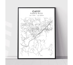 Cayey, Puerto Rico Scandinavian Style Map Print 