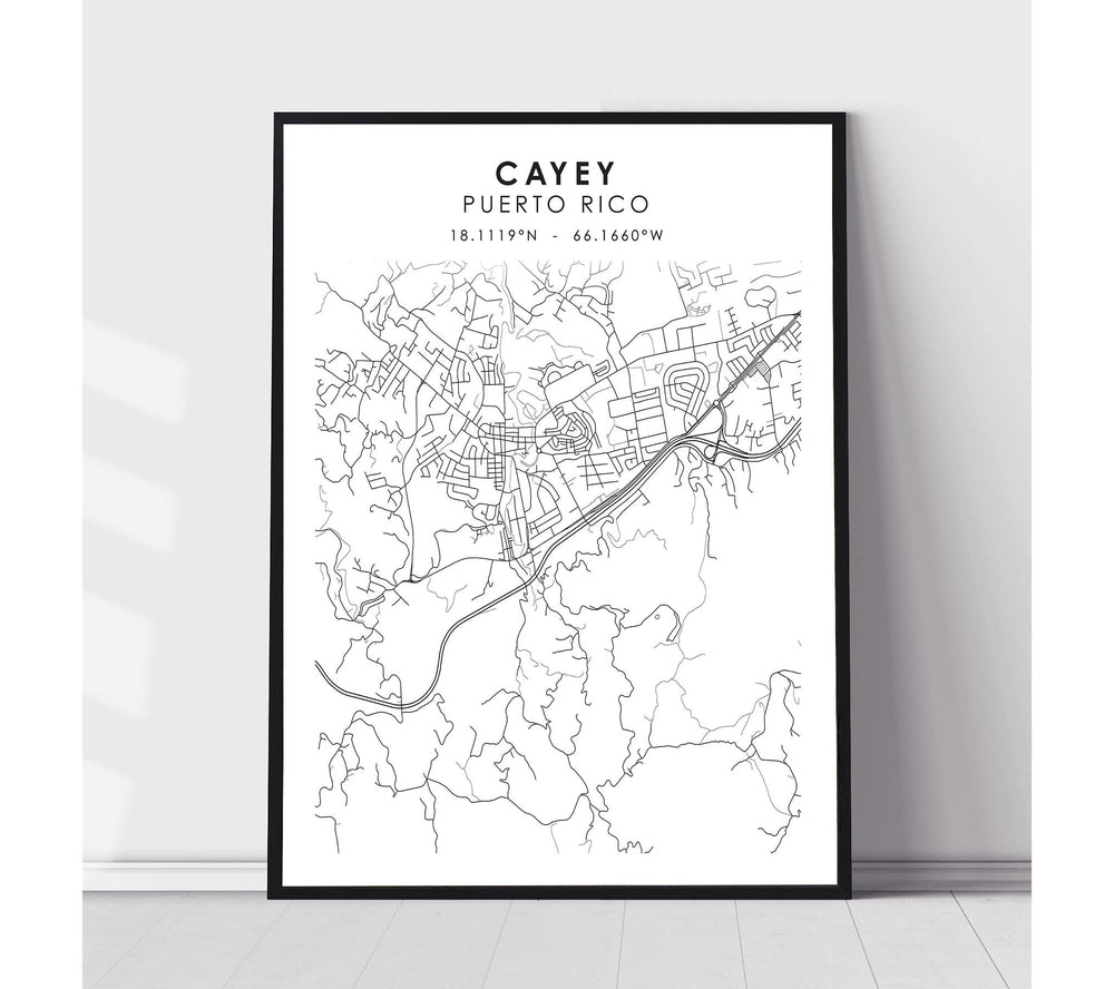 Cayey, Puerto Rico Scandinavian Style Map Print 