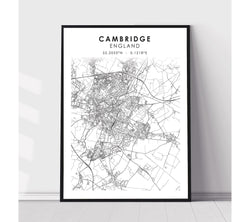Cambridge, England Scandinavian Style Map Print 