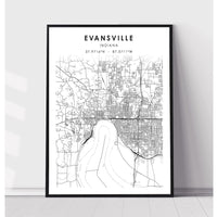 Evansville, Indiana Scandinavian Map Print 