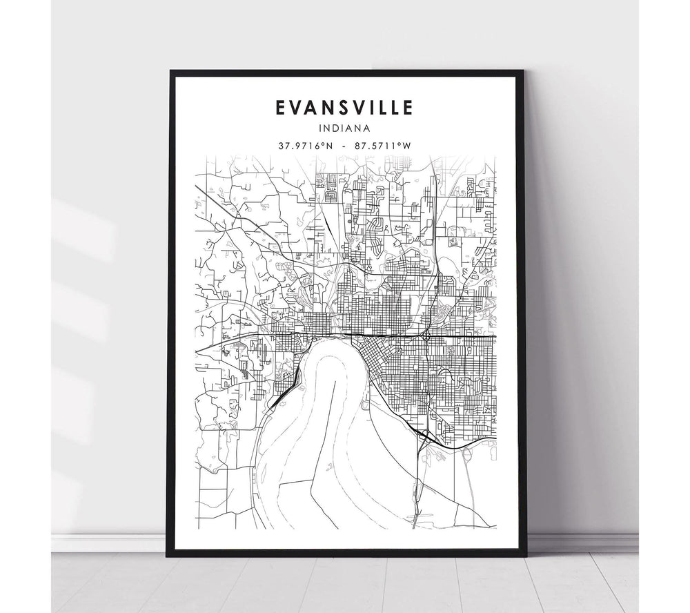 Evansville, Indiana Scandinavian Map Print 