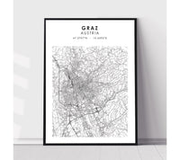 
              Graz, Austria Scandinavian Style Map Print 
            