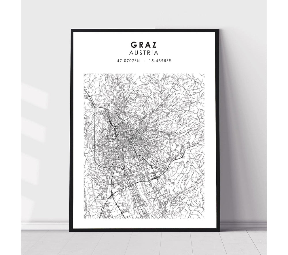 Graz, Austria Scandinavian Style Map Print 