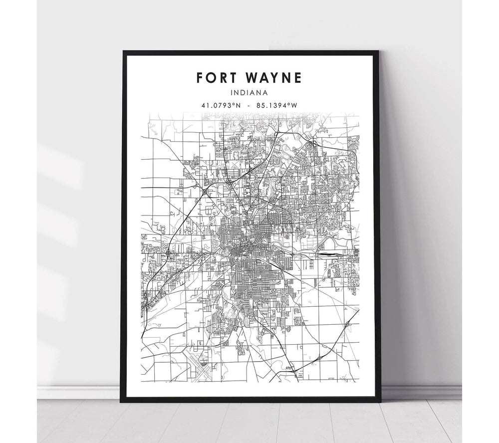 Fort Wayne, Indiana Scandinavian Map Print 