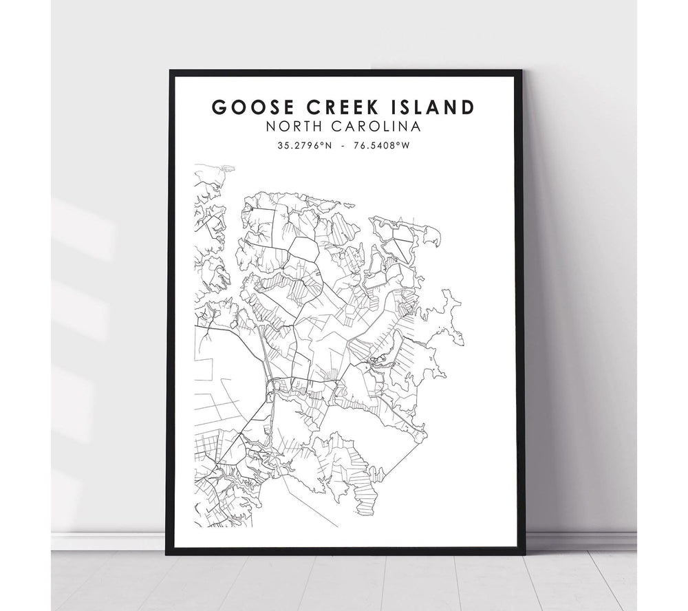 Goose Creek Island, North Carolina Scandinavian Map Print 