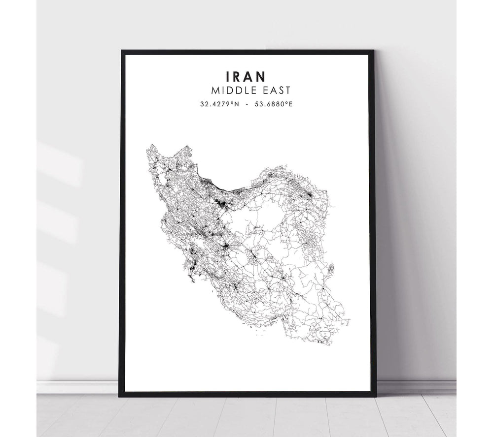 Iran Scandinavian Style Map Print 