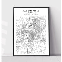 Fayetteville, Arkansas Scandinavian Map Print 