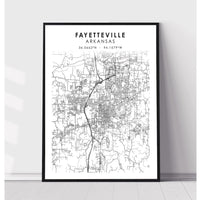 Fayetteville, Arkansas Scandinavian Map Print 